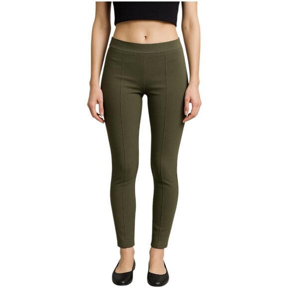 Theory Low Rise Pull-on Ponte Pants with Front Seam in Olive size Medium - Picture 1 of 5
